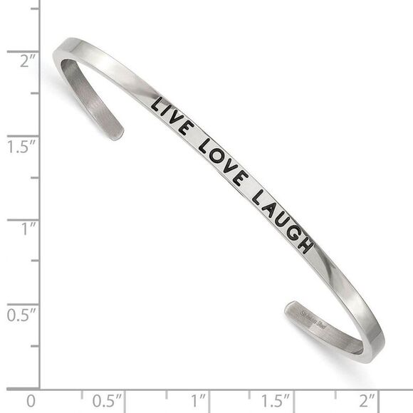 3mm Stainless Steel Enamel & Crystal LIVE LOVE LAUGH Cuff Bracelet - Picture 4 of 6